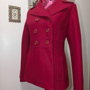 Guess Women's Red Wool Pea Coat